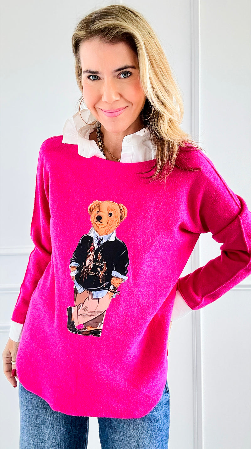 Jerry The Bear Italian Pullover- Fuchsia-140 Sweaters-Italianissimo-Coastal Bloom Boutique, find the trendiest versions of the popular styles and looks Located in Indialantic, FL