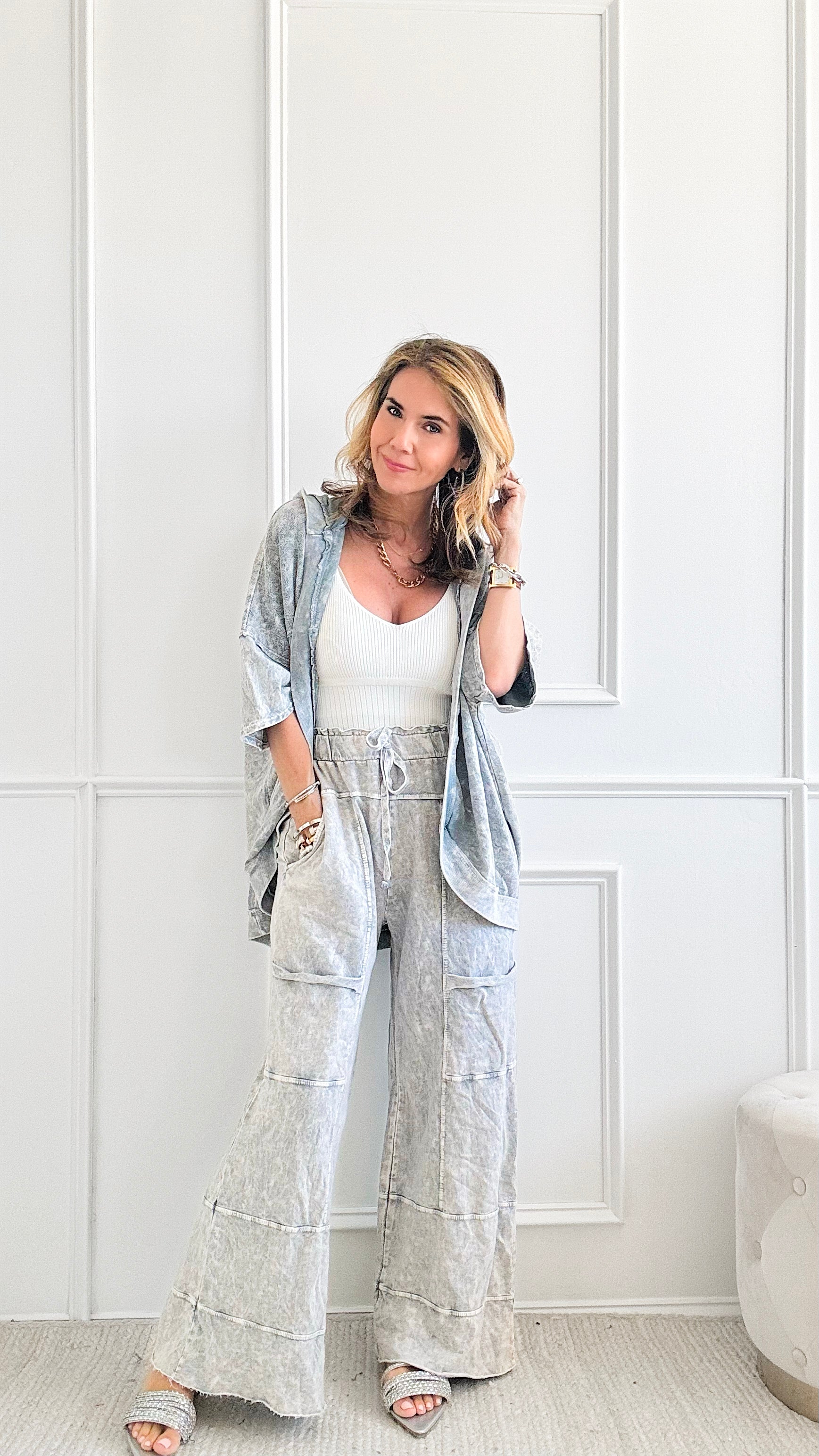 Mineral Wash Drawstring Wide Pant - Silver Grey-170 Bottoms-j.her-Coastal Bloom Boutique, find the trendiest versions of the popular styles and looks Located in Indialantic, FL