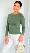 Second Skin Long Sleeve Top - Smoky Olive-130 Long Sleeve Tops-YELETE-Coastal Bloom Boutique, find the trendiest versions of the popular styles and looks Located in Indialantic, FL
