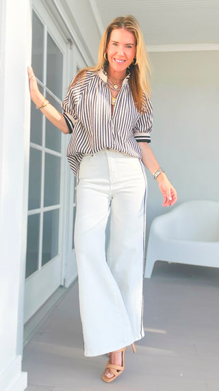 Line Up Denim Pants - White