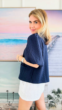 Pearl Detailed Textured Knit Cardigan Navy-150 Cardigans/Layers-VOY-Coastal Bloom Boutique, find the trendiest versions of the popular styles and looks Located in Indialantic, FL