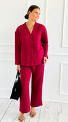 Quilted Jacket and Pants Set - Cabernet-210 Loungewear/Sets-Zenana-Coastal Bloom Boutique, find the trendiest versions of the popular styles and looks Located in Indialantic, FL