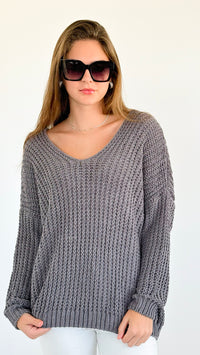 Coastal Breeze Knit Sweater - Charcoal-140 Sweaters-MIRACLE-Coastal Bloom Boutique, find the trendiest versions of the popular styles and looks Located in Indialantic, FL