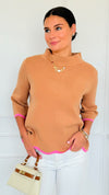 Waves & Whimsy Scallop Sweater - Camel/Pink-140 Sweaters-Fate Inc-Coastal Bloom Boutique, find the trendiest versions of the popular styles and looks Located in Indialantic, FL