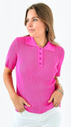 Effortless Button-Up Knit Tee - Hot Pink-110 Short Sleeve Tops-Jodifl-Coastal Bloom Boutique, find the trendiest versions of the popular styles and looks Located in Indialantic, FL