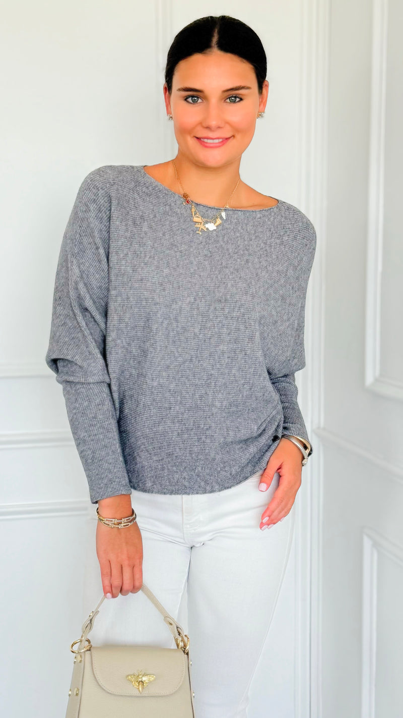 Ribbed Italian Pullover- Grey Heather-140 Sweaters-Italianissimo-Coastal Bloom Boutique, find the trendiest versions of the popular styles and looks Located in Indialantic, FL