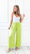 Angora Italian Satin Pant - Lime-170 Bottoms-Italianissimo-Coastal Bloom Boutique, find the trendiest versions of the popular styles and looks Located in Indialantic, FL