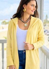 Open Front Longline Hoodie Cardigan - Yellow Glow