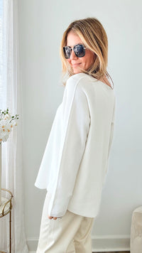 Soho Italian V-Neck Pullover - Off White-140 Sweaters-Italianissimo/ Max & D-Coastal Bloom Boutique, find the trendiest versions of the popular styles and looks Located in Indialantic, FL