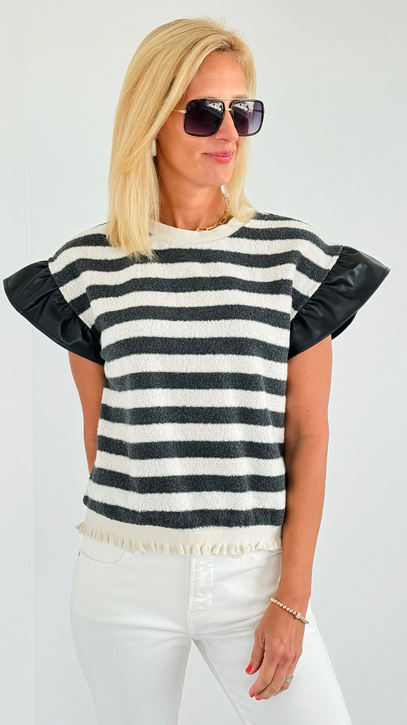 Ruffled Sleeves Striped Top-110 Short Sleeve Tops-VOY-Coastal Bloom Boutique, find the trendiest versions of the popular styles and looks Located in Indialantic, FL