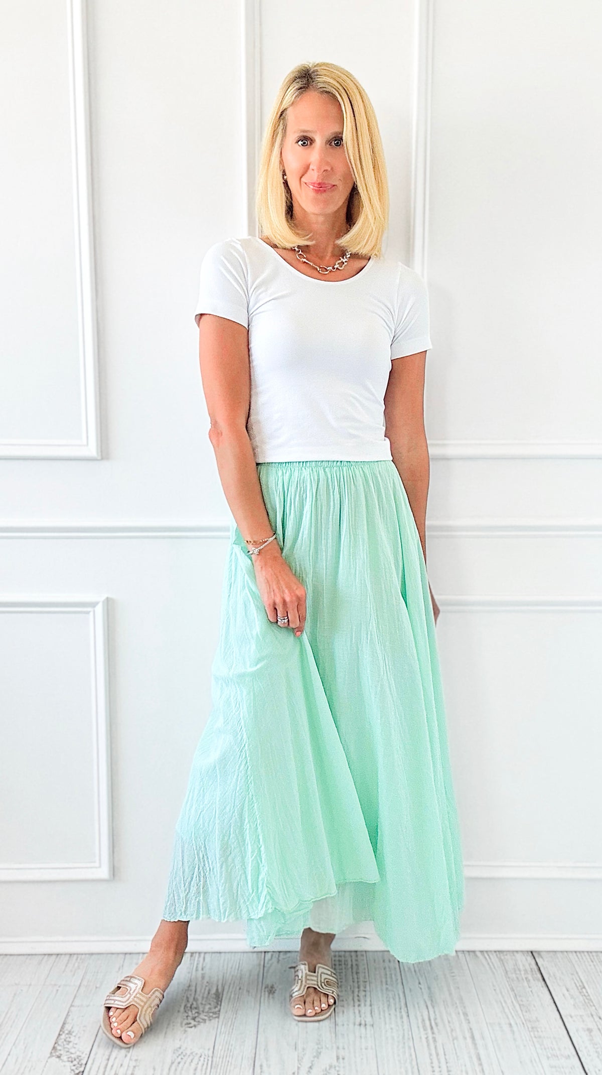 Serenity Italian Skirt- Mint-170 bottoms-Italianissimo-Coastal Bloom Boutique, find the trendiest versions of the popular styles and looks Located in Indialantic, FL