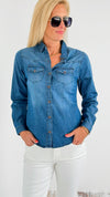 Denim Classic Button-Up Shirt -Dark Blue-130 Long Sleeve Tops-Blue Age-Coastal Bloom Boutique, find the trendiest versions of the popular styles and looks Located in Indialantic, FL