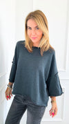 Vintage Terry Italian Sweatshirt- Black-140 Sweaters-Italianissimo-Coastal Bloom Boutique, find the trendiest versions of the popular styles and looks Located in Indialantic, FL