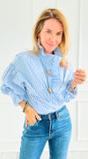 Blue Belle Italian Woven Blouse-110 Long Sleeve Tops-TATTOO Z-Coastal Bloom Boutique, find the trendiest versions of the popular styles and looks Located in Indialantic, FL