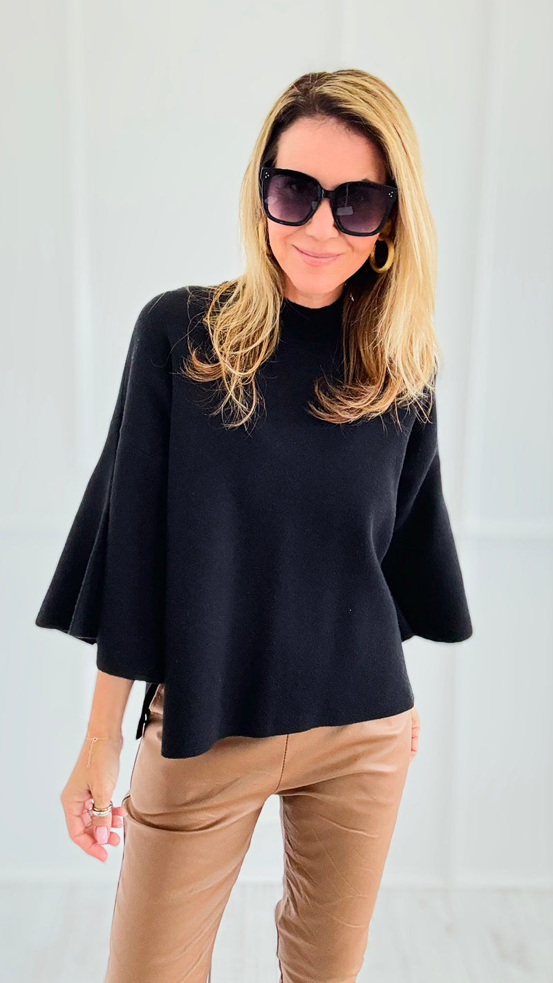 Bell Sleeve Sweater- Black-140 Sweaters-Zenana-Coastal Bloom Boutique, find the trendiest versions of the popular styles and looks Located in Indialantic, FL