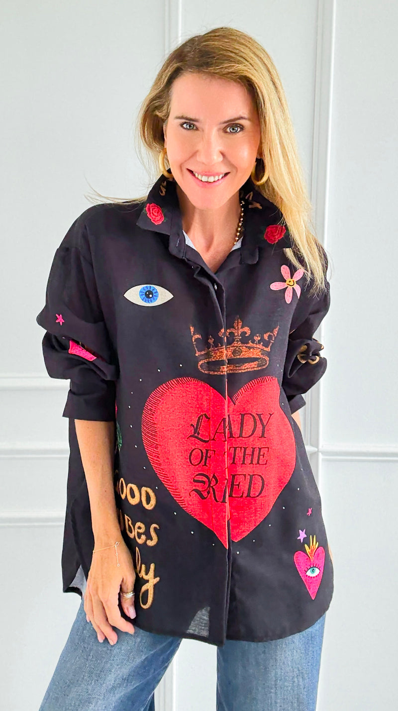 Roses Are Red Italian Blouse-110 Long Sleeve Tops-Italianissimo-Coastal Bloom Boutique, find the trendiest versions of the popular styles and looks Located in Indialantic, FL