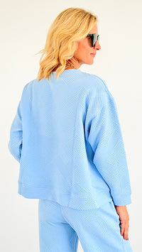 French Terry Wide Long Sleeve Top- Light Blue-170 Bottoms-Veveret-Coastal Bloom Boutique, find the trendiest versions of the popular styles and looks Located in Indialantic, FL