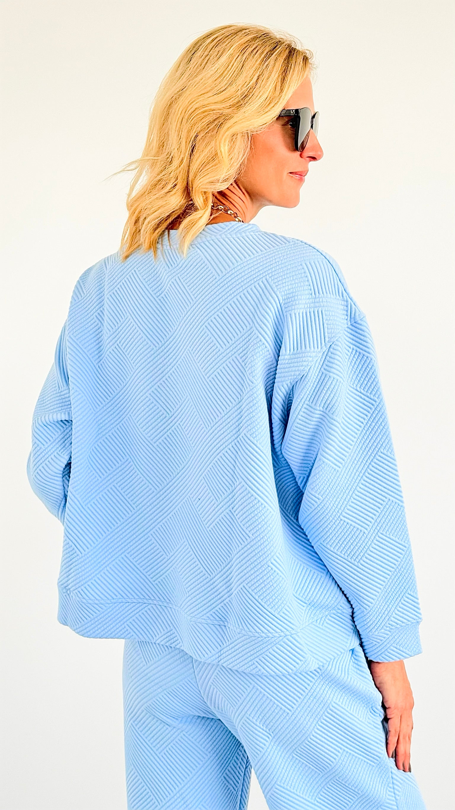 French Terry Wide Long Sleeve Top- Light Blue-170 Bottoms-Veveret-Coastal Bloom Boutique, find the trendiest versions of the popular styles and looks Located in Indialantic, FL