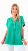 Island Breeze Textured Top - K Green-110 Short Sleeve Tops-Zenana-Coastal Bloom Boutique, find the trendiest versions of the popular styles and looks Located in Indialantic, FL