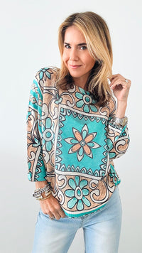Tile Italian St Tropez Sweater Short Sleeve - Teal-140 Sweaters-Italianissimo-Coastal Bloom Boutique, find the trendiest versions of the popular styles and looks Located in Indialantic, FL