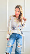 Evil Eye Italian St Tropez Knit- Light Grey-140 Sweaters-Italianissimo-Coastal Bloom Boutique, find the trendiest versions of the popular styles and looks Located in Indialantic, FL