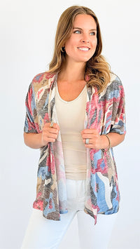 Camo Short Sleeve Open Cardigan-130 Long Sleeve Tops-ARYEH-Coastal Bloom Boutique, find the trendiest versions of the popular styles and looks Located in Indialantic, FL