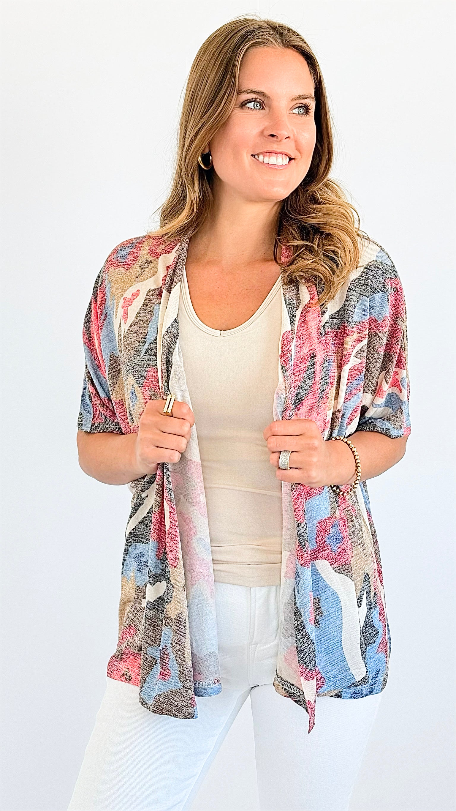 Camo Short Sleeve Open Cardigan-130 Long Sleeve Tops-ARYEH-Coastal Bloom Boutique, find the trendiest versions of the popular styles and looks Located in Indialantic, FL