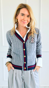 Fashion Varsity Italian Cardigan Sweater-Grey-150 Cardigans/Layers-Italianissimo-Coastal Bloom Boutique, find the trendiest versions of the popular styles and looks Located in Indialantic, FL