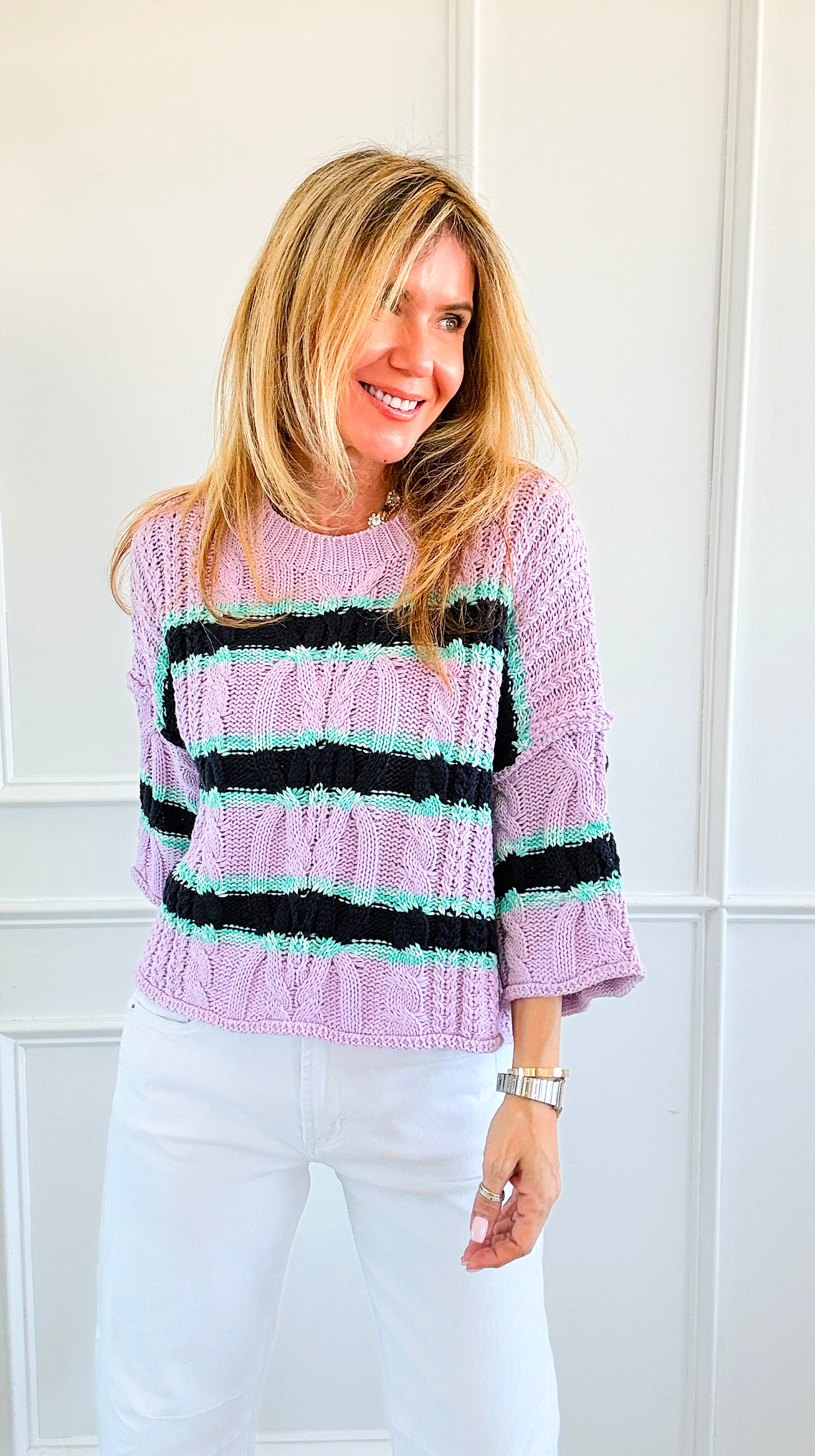 Soft Horizon Cable Knit Sweater- Lavender