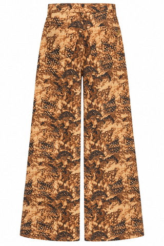 Woodland Print Flare Pants - Brown