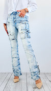 Street Style Cargo Denim Pants - Light Washed Denim-170 Bottoms-SMOKE RISE RED-Coastal Bloom Boutique, find the trendiest versions of the popular styles and looks Located in Indialantic, FL