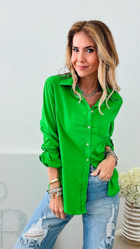Linen Button Down Top - Green-130 Long Sleeve Tops-Love Tree Fashion-Coastal Bloom Boutique, find the trendiest versions of the popular styles and looks Located in Indialantic, FL