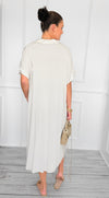 Satin Luxe Italian Long Dress- Oyster-200 Dresses/Jumpsuits/Rompers-Italianissimo-Coastal Bloom Boutique, find the trendiest versions of the popular styles and looks Located in Indialantic, FL