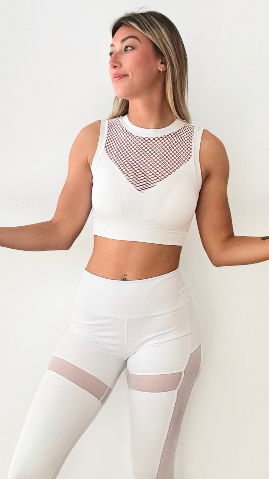 Mesh Seamless Activewear Sports Bra - White-210 Loungewear/Sets-YELETE-Coastal Bloom Boutique, find the trendiest versions of the popular styles and looks Located in Indialantic, FL