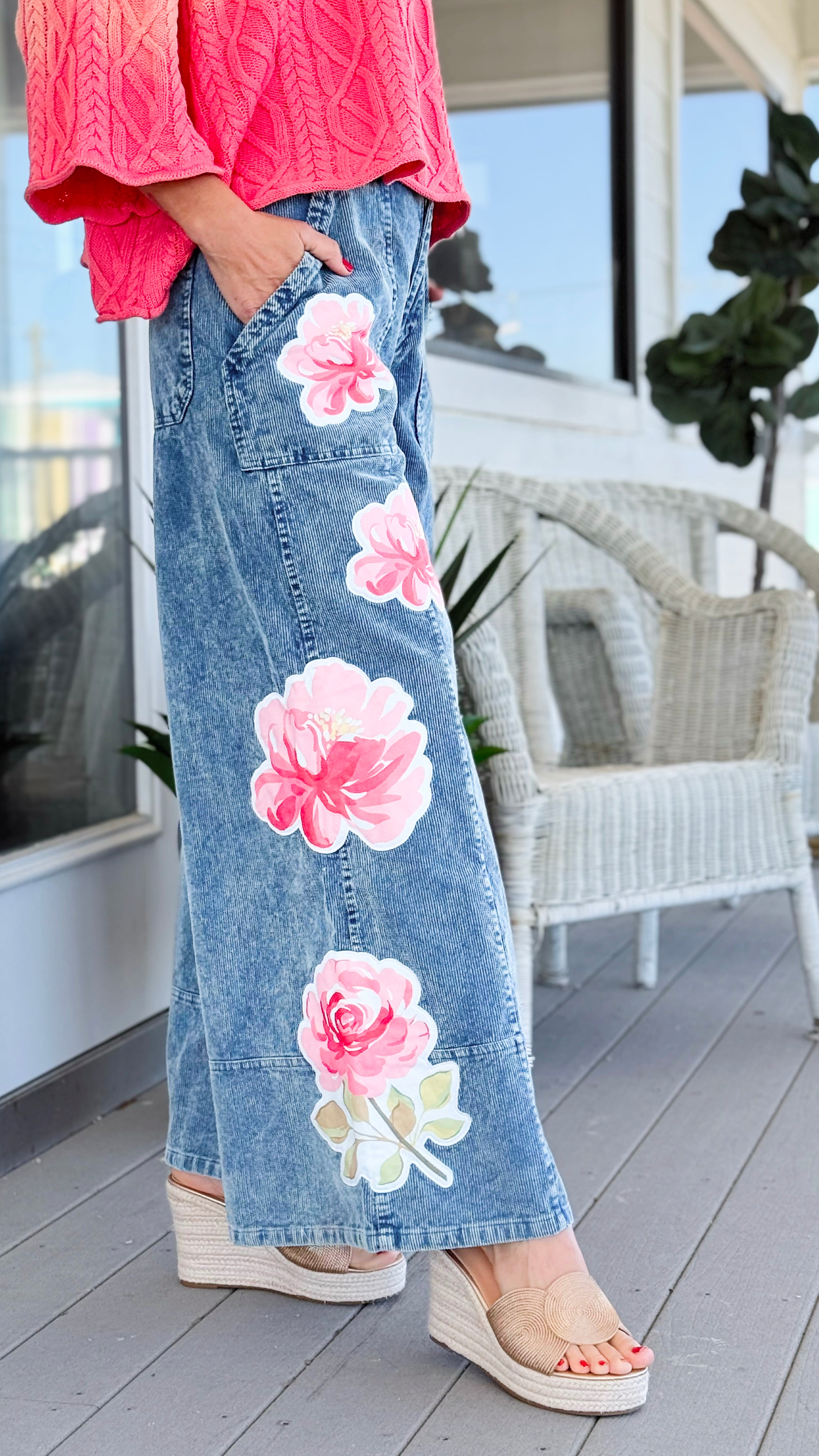 Vintage Blossom Corduroy Pants