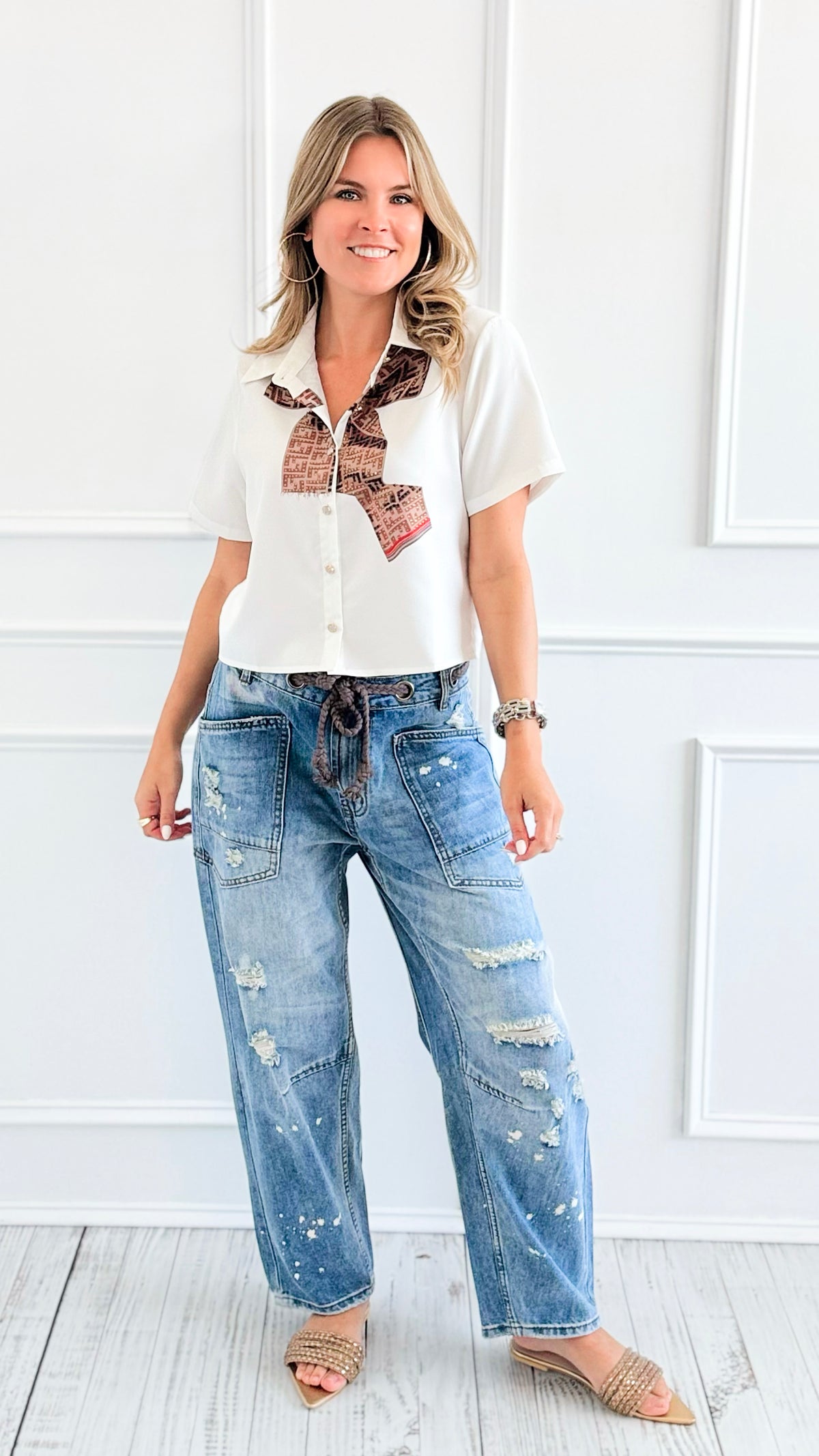 Distressed Washed Denim Pants-170 Bottoms-Oli & Hali-Coastal Bloom Boutique, find the trendiest versions of the popular styles and looks Located in Indialantic, FL