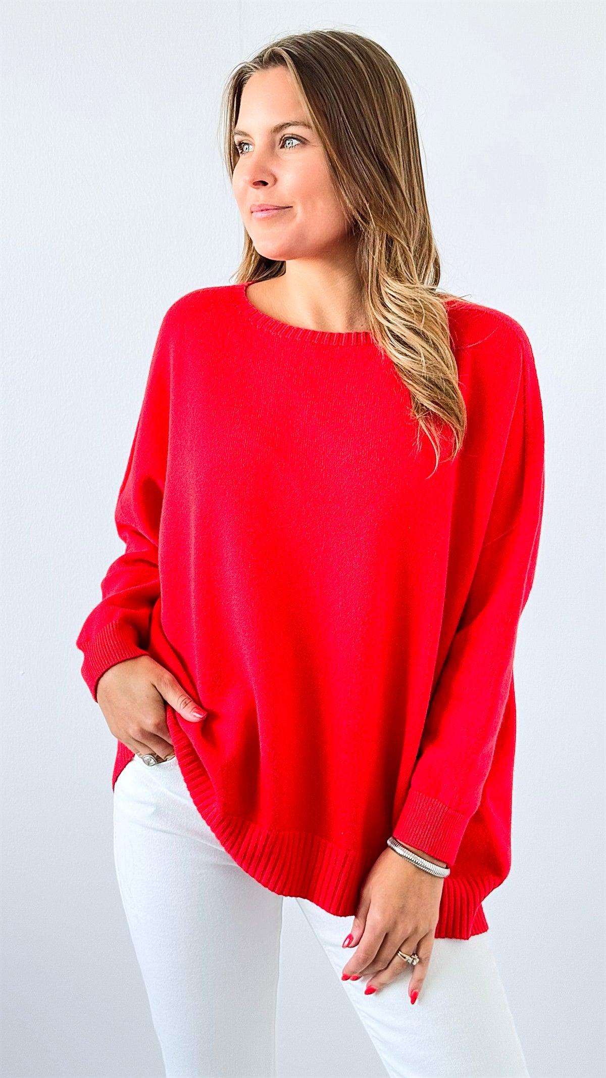 Chic Cozy Italian Sweater- Red-140 Sweaters-Italianissimo-Coastal Bloom Boutique, find the trendiest versions of the popular styles and looks Located in Indialantic, FL