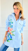 Striped & Flower Detail Italian Blouse-130 Long sleeve top-Italianissimo-Coastal Bloom Boutique, find the trendiest versions of the popular styles and looks Located in Indialantic, FL