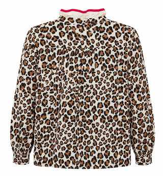 Contrast Ruffle Leopard Print Blouse