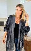 Mirrored Metallic Sugar High Italian Cardigan- Navy/ Silver-150 Cardigan Layers-Italianissimo-Coastal Bloom Boutique, find the trendiest versions of the popular styles and looks Located in Indialantic, FL