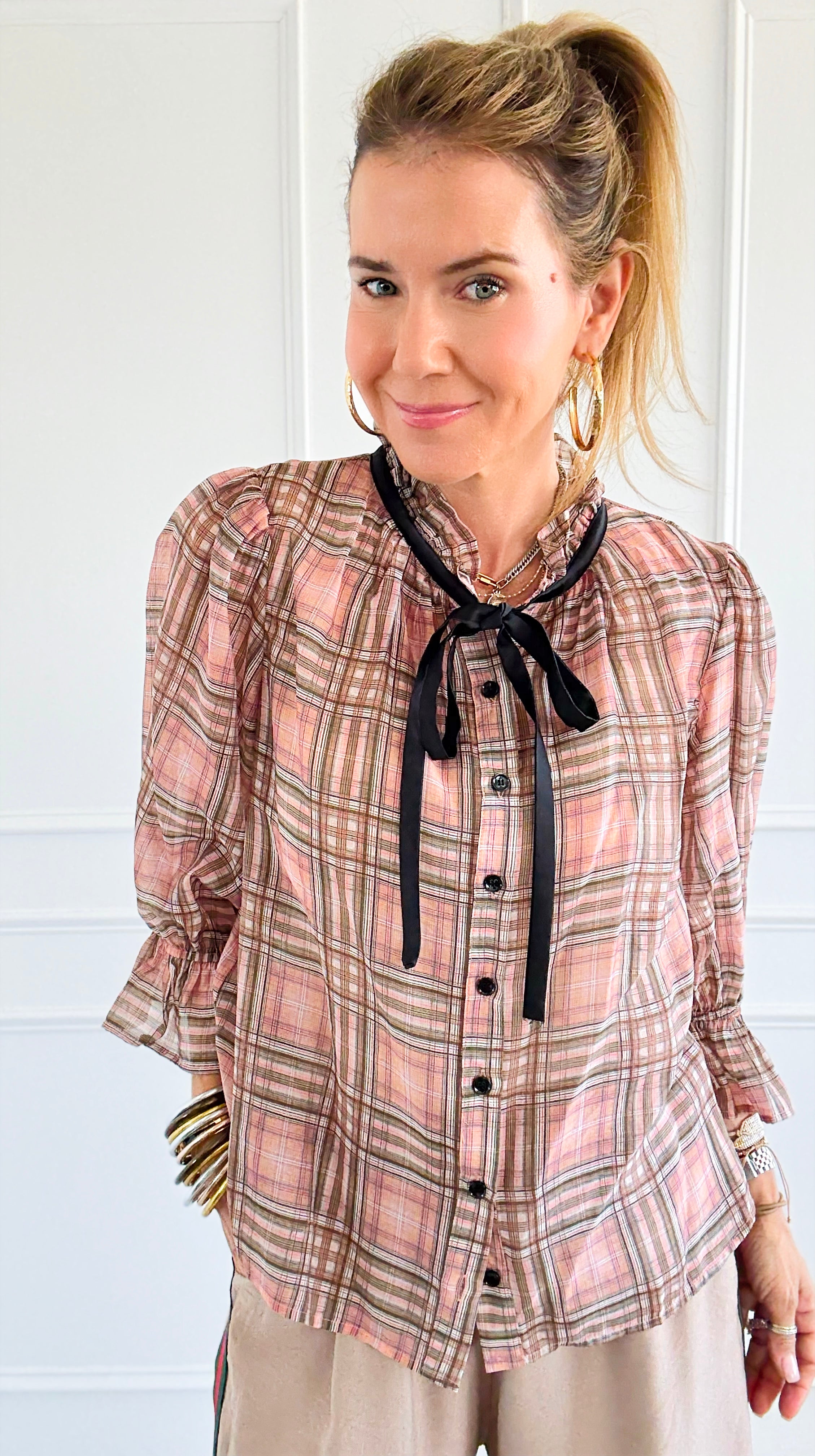 Whispers in Tartan Top-130 Long Sleeve Tops-VOY-Coastal Bloom Boutique, find the trendiest versions of the popular styles and looks Located in Indialantic, FL