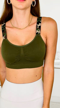 One Size Olive w/ Camo Straps Bra-220 Intimates-Strap-its-Coastal Bloom Boutique, find the trendiest versions of the popular styles and looks Located in Indialantic, FL