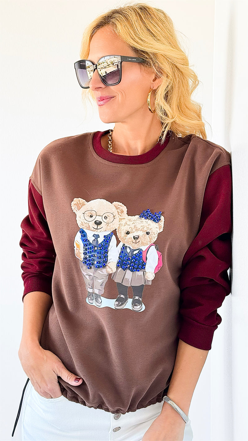 School Days Bear Sweatshirt-110 Long Sleeve Tops-Dazzling-Coastal Bloom Boutique, find the trendiest versions of the popular styles and looks Located in Indialantic, FL