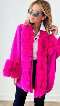 Faux Fur Poncho - Fuchsia-150 Cardigans/Layers-original usa-Coastal Bloom Boutique, find the trendiest versions of the popular styles and looks Located in Indialantic, FL