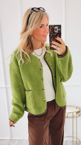 Sherpa Contrast Trim Italian Jacket - Lime