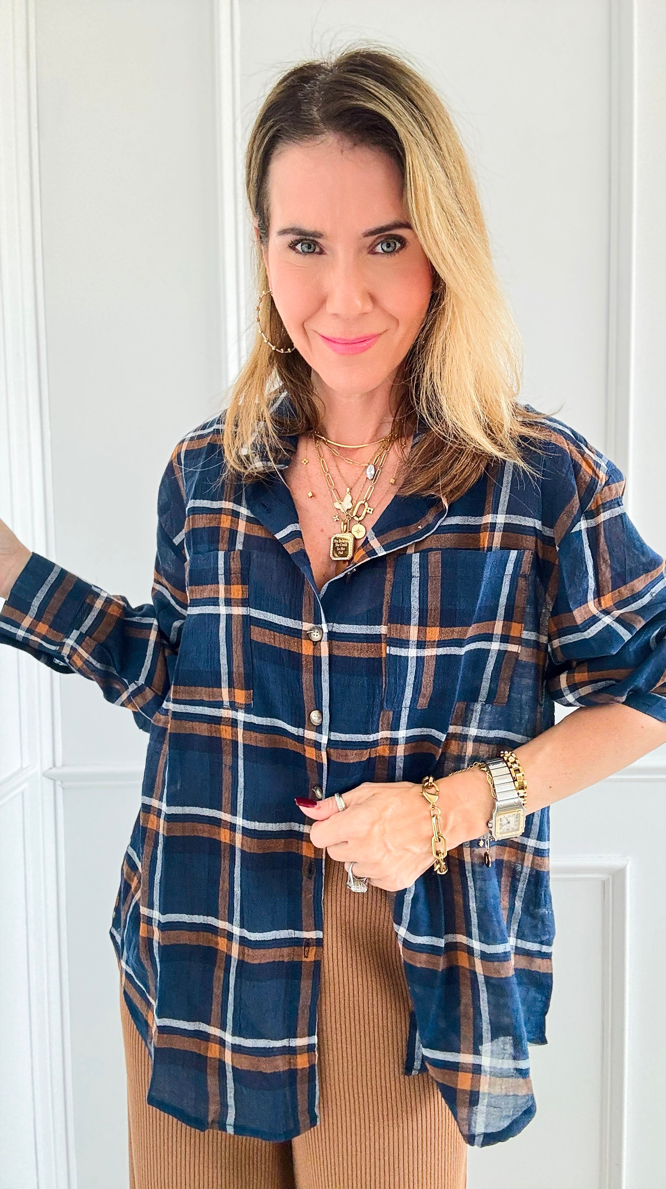 Rustic Plaid Button-Down Top-130 Long Sleeve Tops-Veveret-Coastal Bloom Boutique, find the trendiest versions of the popular styles and looks Located in Indialantic, FL