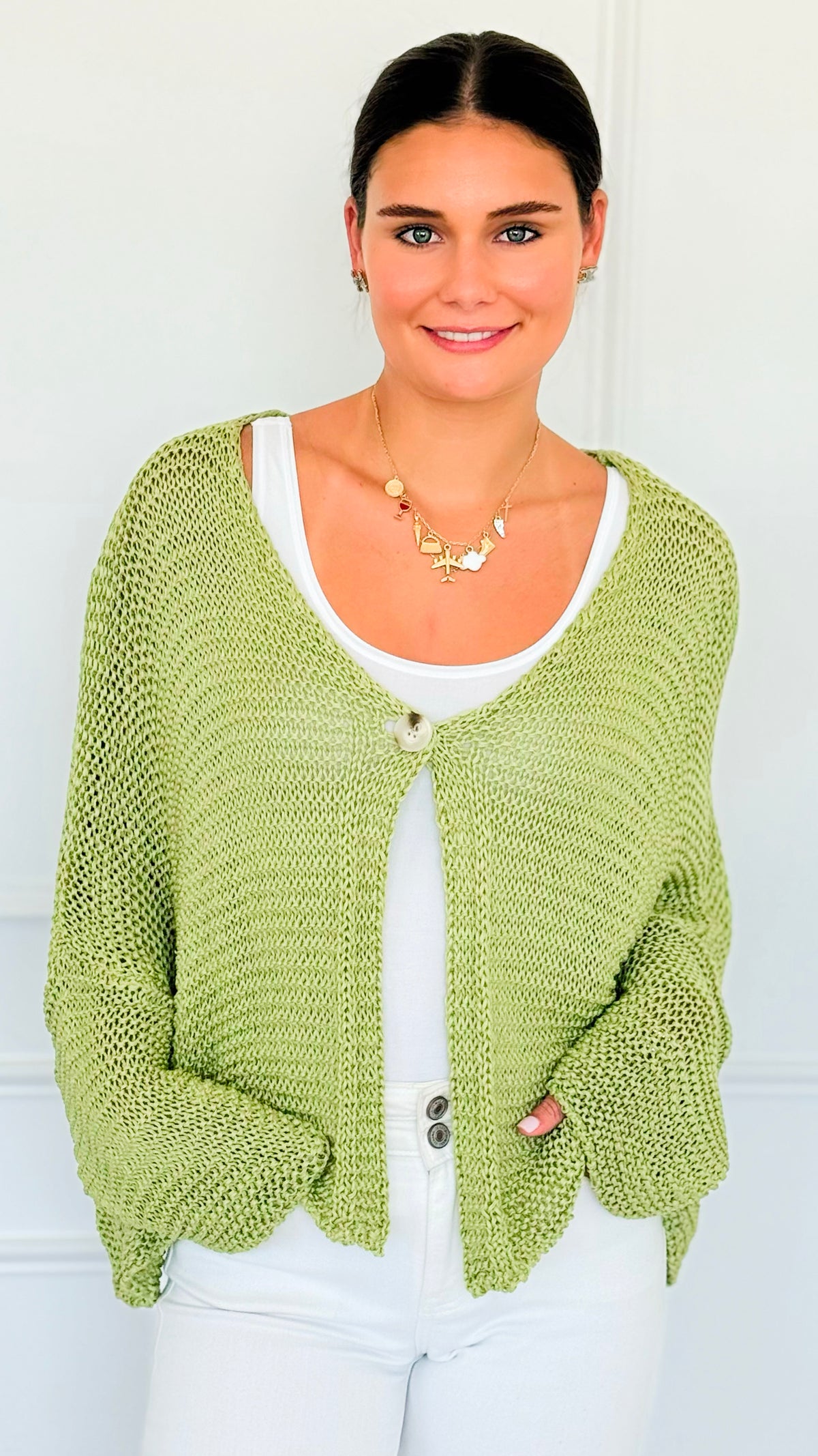 Coastal Breeze Knit Italian Cardigan - Pistachio-150 Cardigans/Layers-Italianissimo/TOSCANA-Coastal Bloom Boutique, find the trendiest versions of the popular styles and looks Located in Indialantic, FL