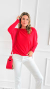 Cloud Comfort Everywhere Dolman Top - Tomato Red-110 Long Sleeve Tops-Charlotte Avery-Coastal Bloom Boutique, find the trendiest versions of the popular styles and looks Located in Indialantic, FL
