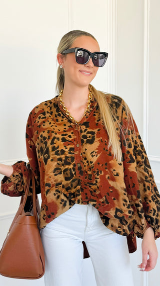 Spiced Leopard Italian Top- Rust
