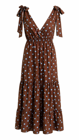 Espresso Polka Dot Tie Shoulder Italian Maxi Dress